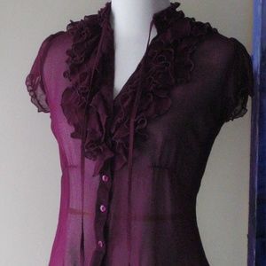 Purple sheer Blouse with Ruffles